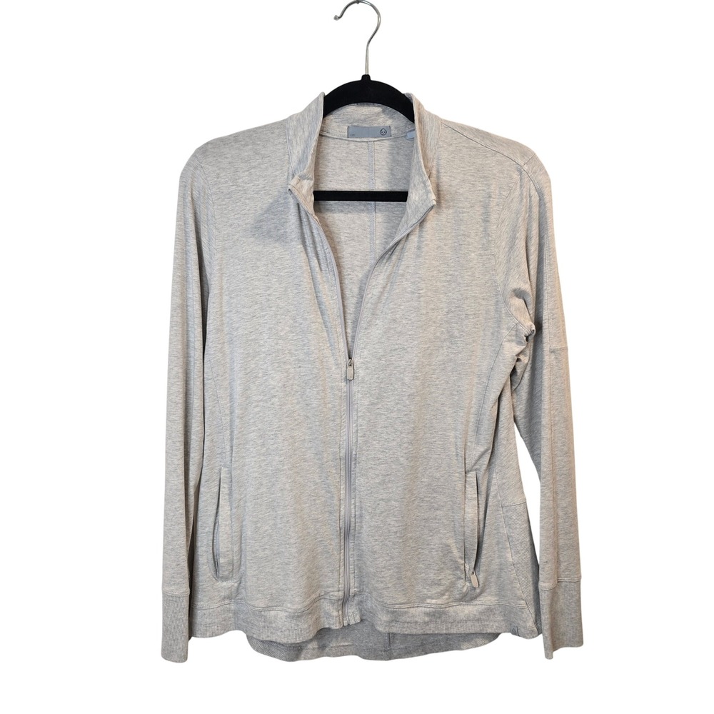 tasc Performance Full Zip Jacket Women Large Gray Mock Neck Bamboo Cotton Blend